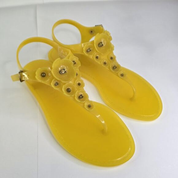 Coach Women's 6B Tea Rose Sandal Flowers Jelly Thong Slingback Yellow - Picture 3 of 12